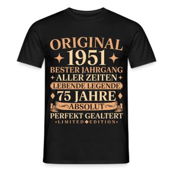 Baujahr 1951 geboren 75. Geburtstag Vintage - Männer T-Shirt - Schwarz - Vorne - AI Model Male 178 light (178cm)