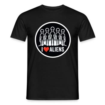 I Love Aliens Extraterrestrial UFO Fan - Men's T-Shirt - black - Front - AI Model Male 178 light (178cm)