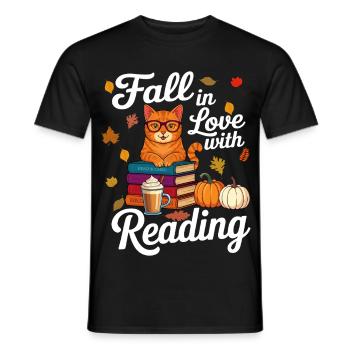 Chat qui lit des livres Automne Citrouille - Amoureux des livres - T-shirt homme - noir - Devant - AI Model Male 178 light (178cm)