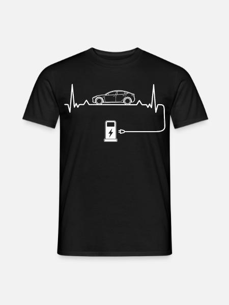 Elektroauto Liebe mit Herzschlag Elektroautos - Männer T-Shirt - Schwarz