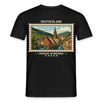 Deutschland Freiburg im Breisgau Vintage Reisemark - Männer T-Shirt - Schwarz - Vorne - AI Model Male 178 light (178cm)
