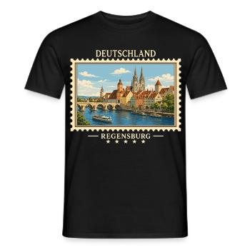 Deutschland Regensburg Vintage Reisemarke - Männer T-Shirt - Schwarz - Vorne - AI Model Male 178 light (178cm)