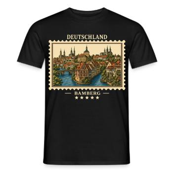 Deutschland Bamberg Vintage Reisemarke - Männer T-Shirt - Schwarz - Vorne - AI Model Male 178 light (178cm)