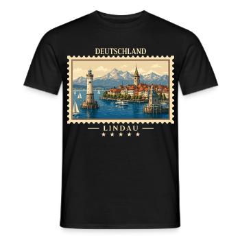 Deutschland Lindau Vintage Reisemarke - Männer T-Shirt - Schwarz - Vorne - AI Model Male 178 light (178cm)