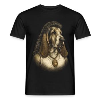 Mème du chien drôle des années 80 Mullet Basset Hound - T-shirt homme - noir - Devant - AI Model Male 178 light (178cm)