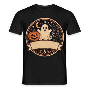 T-shirt Chat Citrouille Fantôme Halloween Rétro - T-shirt homme - noir - Devant - AI Model Male 178 light (178cm)