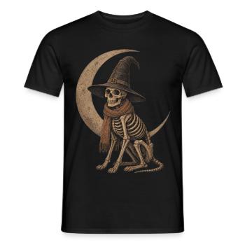 Skeleton Dog Witch Moon Hoodie Halloween Decoration - Men's T-Shirt - black - Front - AI Model Male 178 light (178cm)