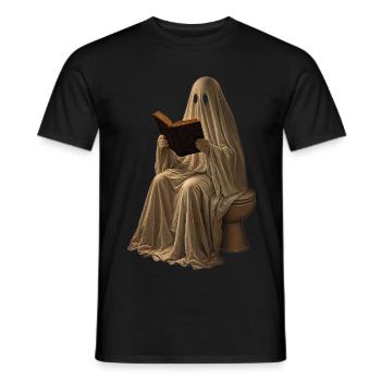 Ghost Reads Book Toilet Hoodie Halloween Retro - Men's T-Shirt - black - Front - AI Model Male 178 light (178cm)
