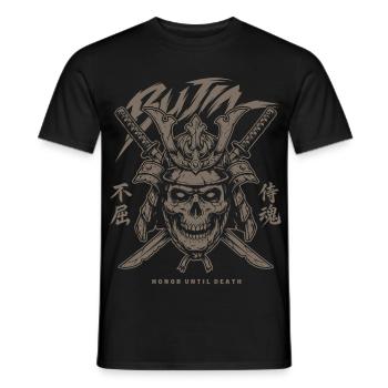 Totenkopf Samurai Krieger mit gekreuzten Katana - Männer T-Shirt - Schwarz - Vorne - AI Model Male 178 light (178cm)