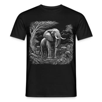Éléphant d’Afrique dans un paysage de savane sauvage - T-shirt homme - noir - Devant - AI Model Male 178 light (178cm)