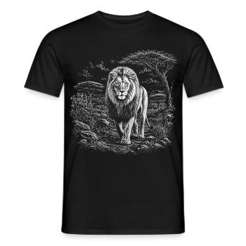 Lion majestueux dans un vaste paysage de savane - T-shirt homme - noir - Devant - AI Model Male 178 light (178cm)