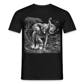 Wild elephant in African savannah - Men's T-Shirt - black - Front - AI Model Male 178 light (178cm)