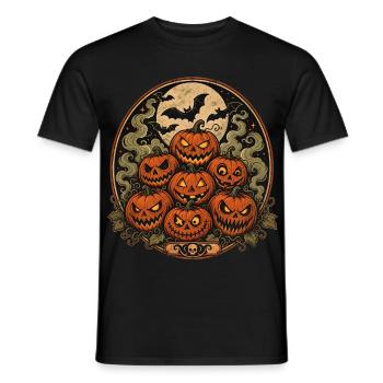 Spooky Halloween pumpkins with bats - Men's T-Shirt - black - Front - AI Model Male 178 light (178cm)
