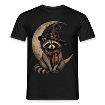 Raton laveur d’Halloween avec croissant de lune et chapeau de sorcière - T-shirt homme - noir - Devant - AI Model Male 178 light (178cm)
