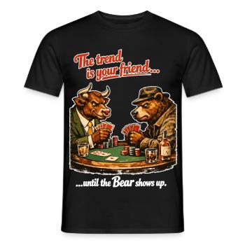 Bulle & Bär Poker: The Trend Is Your Friend - Männer T-Shirt - Schwarz - Vorne - AI Model Male 178 light (178cm)