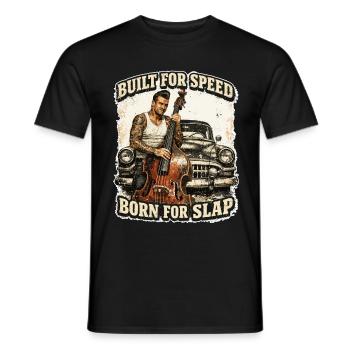Rockabilly Double Bass Voiture Classique - Conçue pour la vitesse - T-shirt homme - noir - Devant - AI Model Male 178 light (178cm)