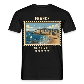 Frankreich Saint-Malo Vintage Reisemarke - Männer T-Shirt - Schwarz - Vorne - AI Model Male 178 light (178cm)