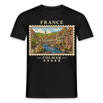 Frankreich Colmar Vintage Reisemarke - Männer T-Shirt - Schwarz - Vorne - AI Model Male 178 light (178cm)
