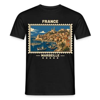 France Marseille Vintage Travel Brand - Men's T-Shirt - black - Front - AI Model Male 178 light (178cm)