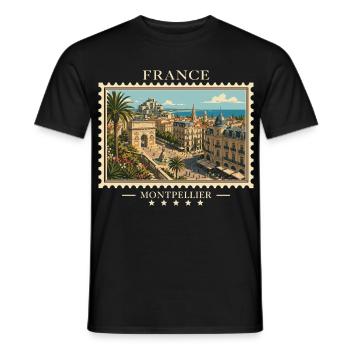 Frankreich Montpellier Vintage Reisemarke - Männer T-Shirt - Schwarz - Vorne - AI Model Male 178 light (178cm)