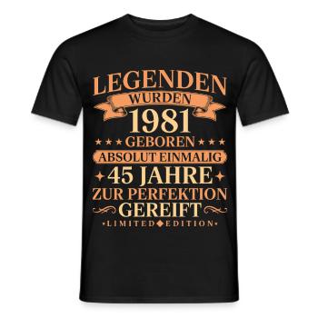 1981 Jahrgang geboren Legenden 45. Geburtstag - Männer T-Shirt - Schwarz - Vorne - AI Model Male 178 light (178cm)