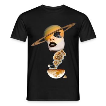 Visage Cosmique Surréaliste & Saturn Collage - T-shirt homme - noir - Devant - AI Model Male 178 light (178cm)