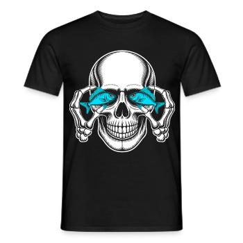 Skull with blue fish eyes - Men's T-Shirt - black - Front - AI Model Male 178 light (178cm)