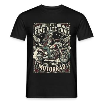 Unterschätze nie eine alte Frau mit Motorrad - Männer T-Shirt - Schwarz - Vorne - AI Model Male 178 light (178cm)