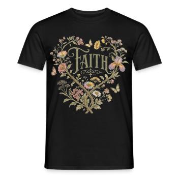 Faith Floral Heart Hoodie Vintage Cottagecore - Men's T-Shirt - black - Front - AI Model Male 178 light (178cm)