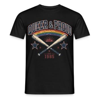 Queer & Proud Baseball T-Shirt Vintage Pride Retro - Männer T-Shirt - Schwarz - Vorne - AI Model Male 178 light (178cm)
