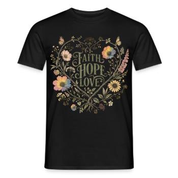 Faith Hope Love Botanical Heart Hoodie Vintage - Men's T-Shirt - black - Front - AI Model Male 178 light (178cm)