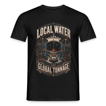 Hafenlotse Hafenlotsen Local Water Global Tonnage - Men's T-Shirt - black - Front - AI Model Male 178 light (178cm)