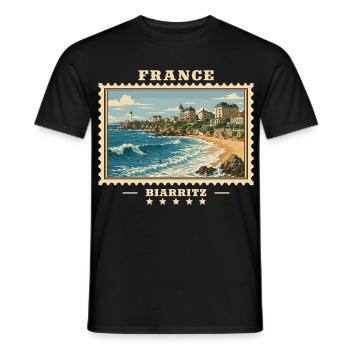 Frankreich Biarritz Vintage Reisemarke - Männer T-Shirt - Schwarz - Vorne - AI Model Male 178 light (178cm)