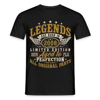 Cadeau rétro vintage d’anniversaire 2008 - T-shirt homme - noir - Devant - AI Model Male 178 light (178cm)