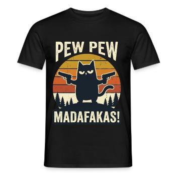 Retro Katze mit Pistolen pew pew madafakas - Männer T-Shirt - Schwarz - Vorne - AI Model Male 178 light (178cm)