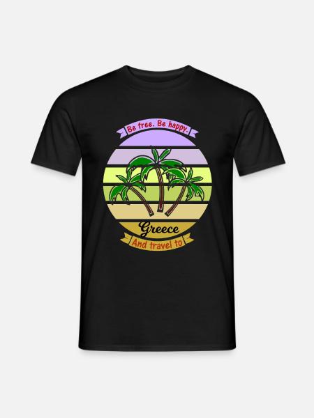 Griechenland Palmen Strand Retro - Männer T-Shirt - Schwarz