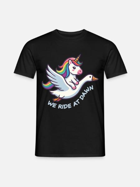 Einhorn reitet auf Gans - We Ride At Dawn - Männer T-Shirt - Schwarz