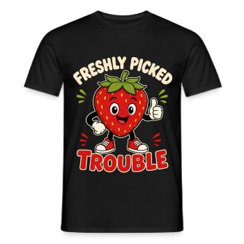 Freche Erdbeere für Kinder – Lustiger Cartoon - Männer T-Shirt - Schwarz - Vorne - AI Model Male 178 light (178cm)