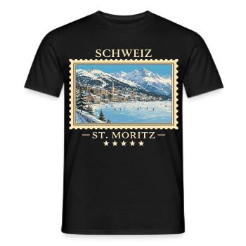 Schweiz St. Moritz Winter Vintage Reisemarke - Männer T-Shirt - Schwarz - Vorne - AI Model Male 178 light (178cm)