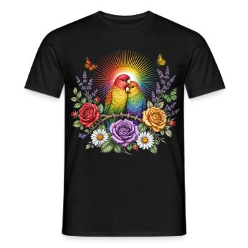 Regenbogen Papageien Blumen Vintage T-Shirt Vögel - Männer T-Shirt - Schwarz - Vorne - AI Model Male 178 light (178cm)