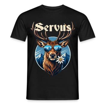 Servus Hirsch Edelweiß Bayern Alpen - Männer T-Shirt - Schwarz - Vorne - AI Model Male 178 light (178cm)