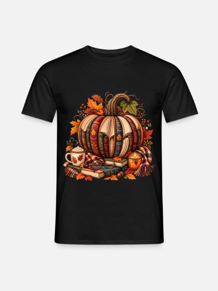 Bücher Kürbis | Herbst Lesen Cozy Book Lover - Männer T-Shirt - Schwarz