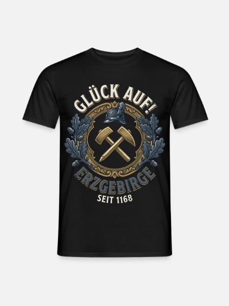 Glück Auf Erzgebirge Bergbau Bergmann Vintage - Männer T-Shirt - Schwarz