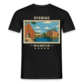 Schweden Halmstad Vintage Reisemarke - Männer T-Shirt - Schwarz - Vorne - AI Model Male 178 light (178cm)