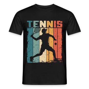 Retro Tennis Design Tennisspieler Spielt Vorhand - Männer T-Shirt - Schwarz - Vorne - AI Model Male 178 light (178cm)