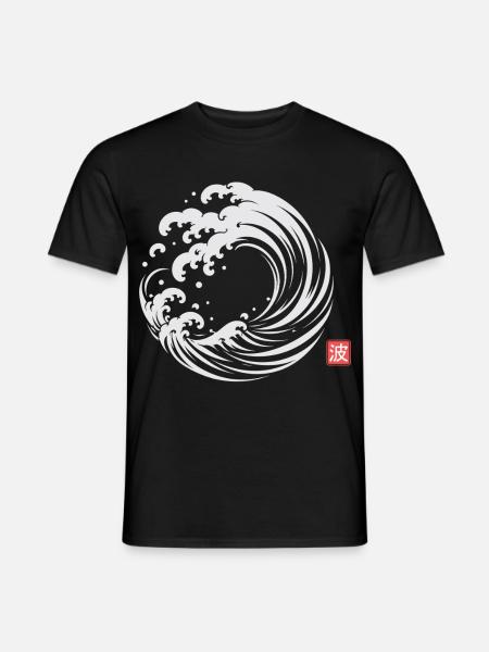 Great Wave Japanese Minimal Art - Männer T-Shirt - Schwarz