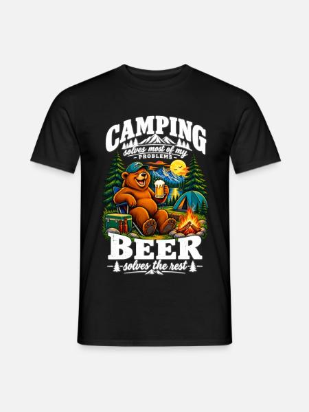 Funny Bear Camping Design - Männer T-Shirt - Schwarz