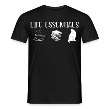 Life Essentials Kaffeekatzen Bücher - Männer T-Shirt - Schwarz - Vorne - AI Model Male 178 light (178cm)