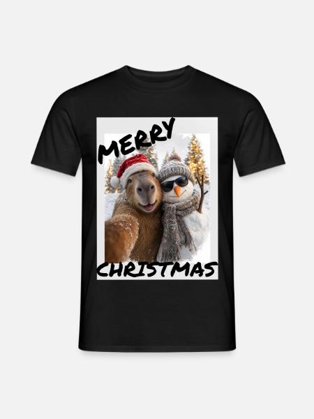 Capybara Weihnachten Winterfreunde - Männer T-Shirt - Schwarz