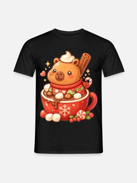 Capybara Heiße Schokolade Weihnachten - Männer T-Shirt - Schwarz